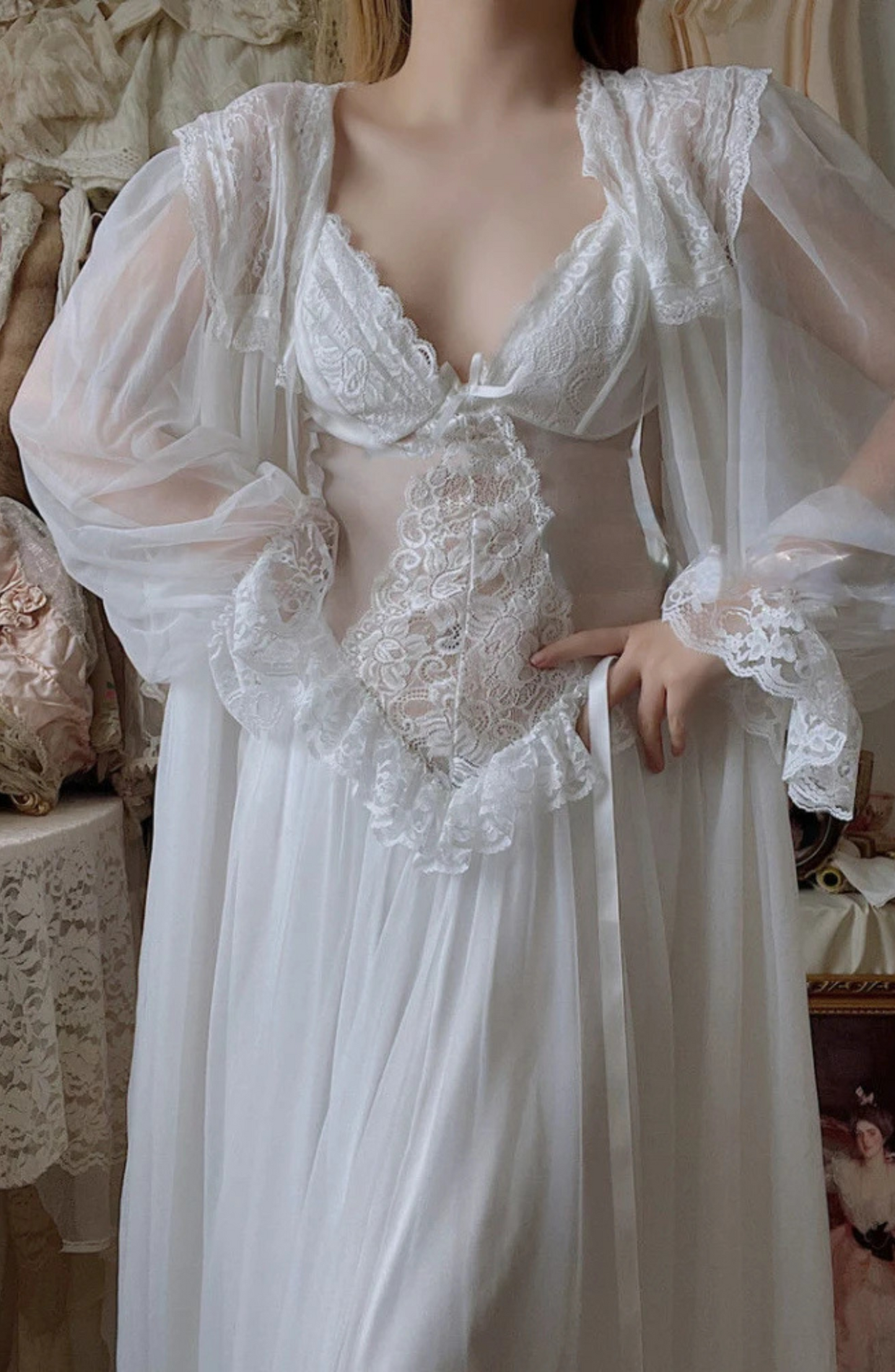 White Mesh Lace Lingerie Set