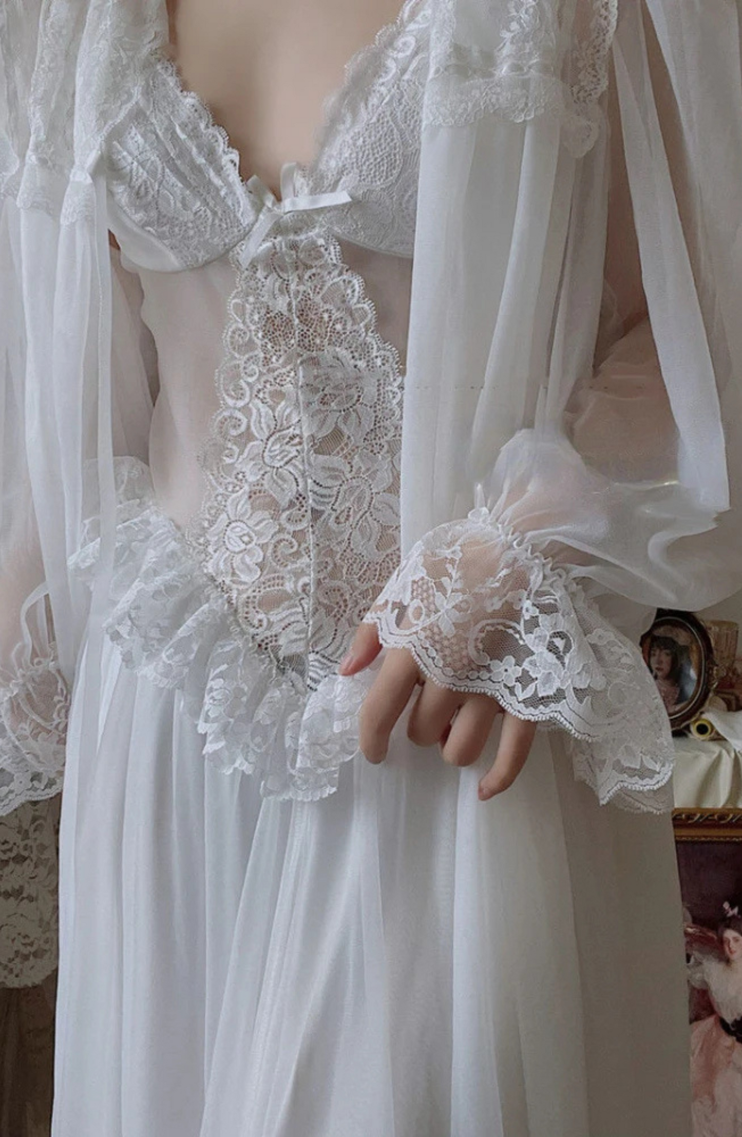White Mesh Lace Lingerie Set