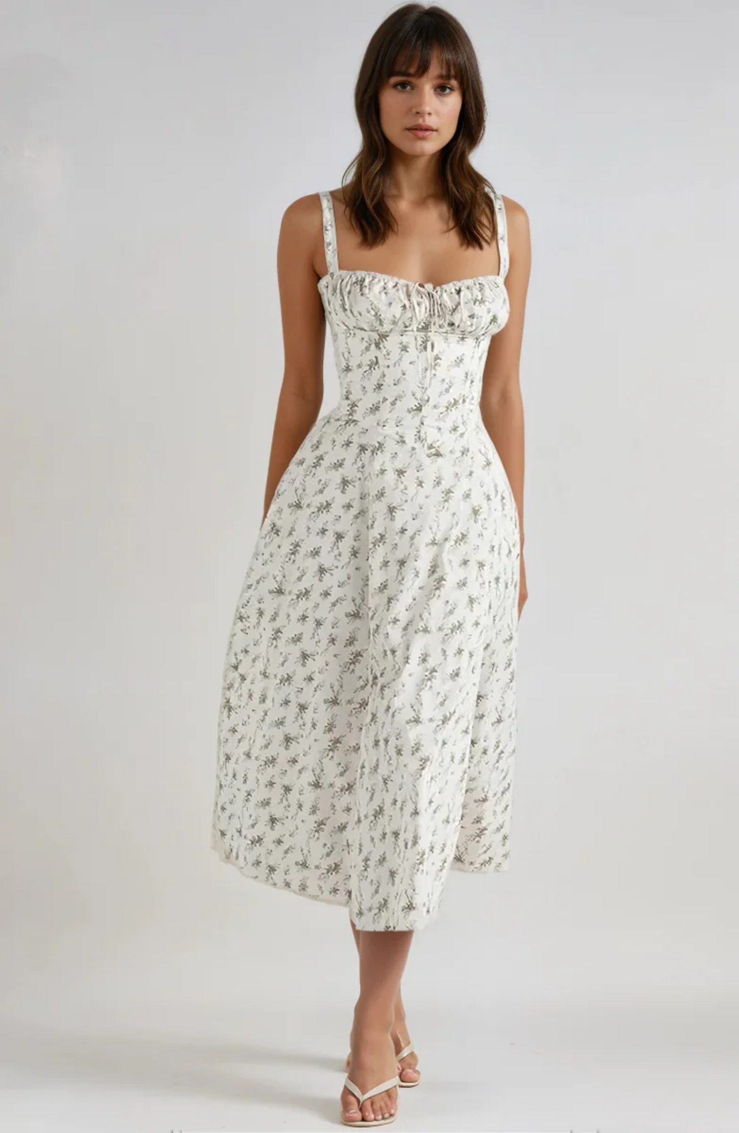Pleated floral corset dress