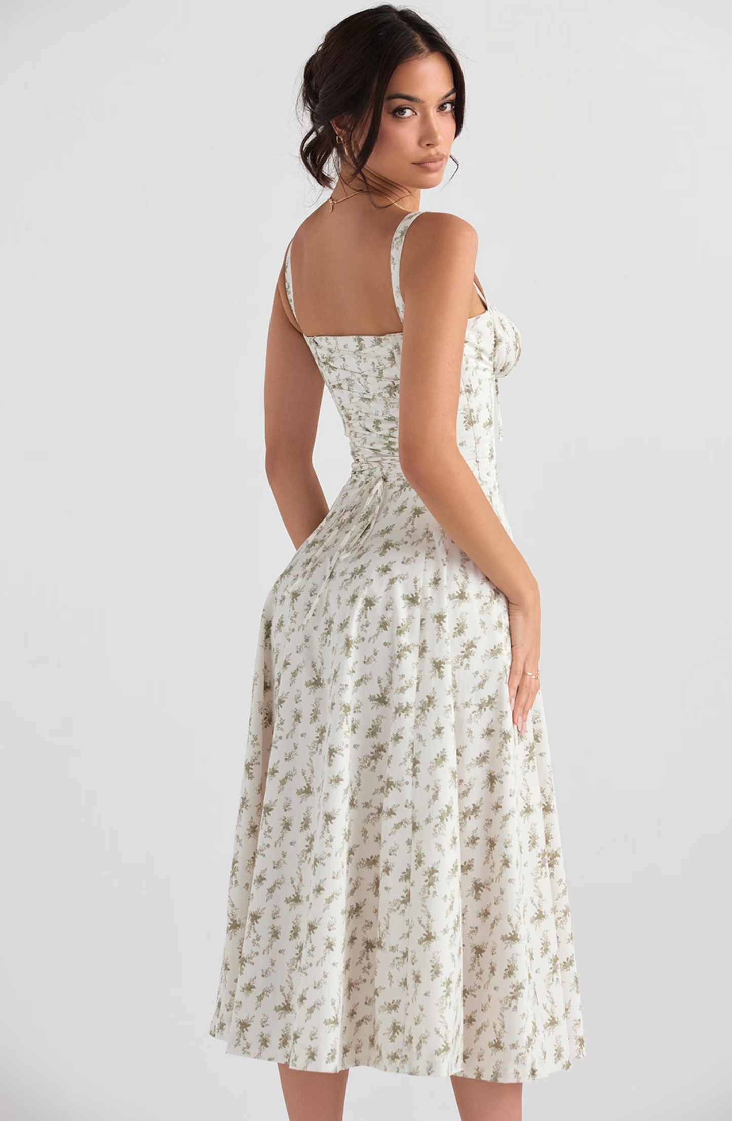 Pleated floral corset dress