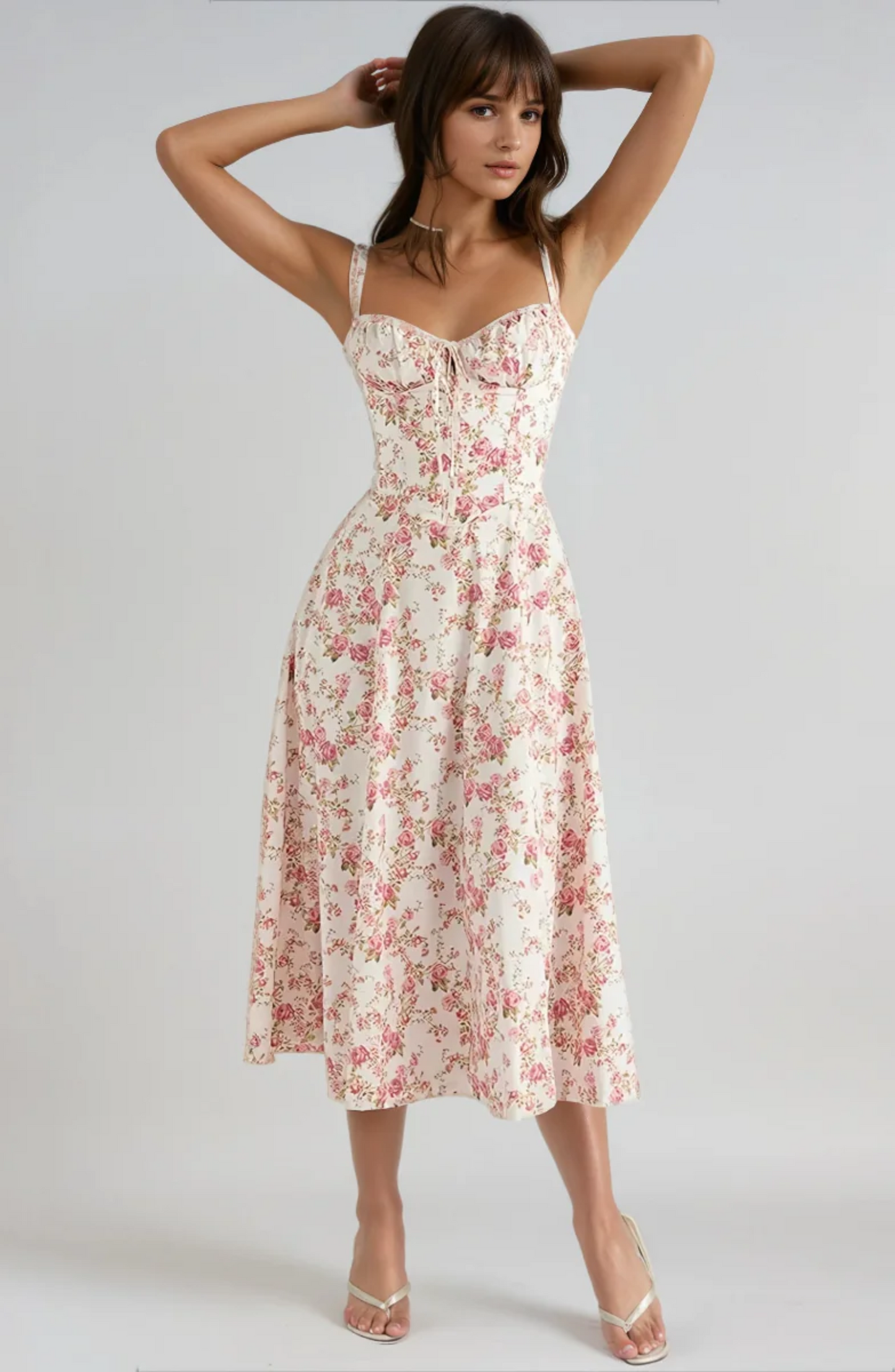 Pleated floral corset dress