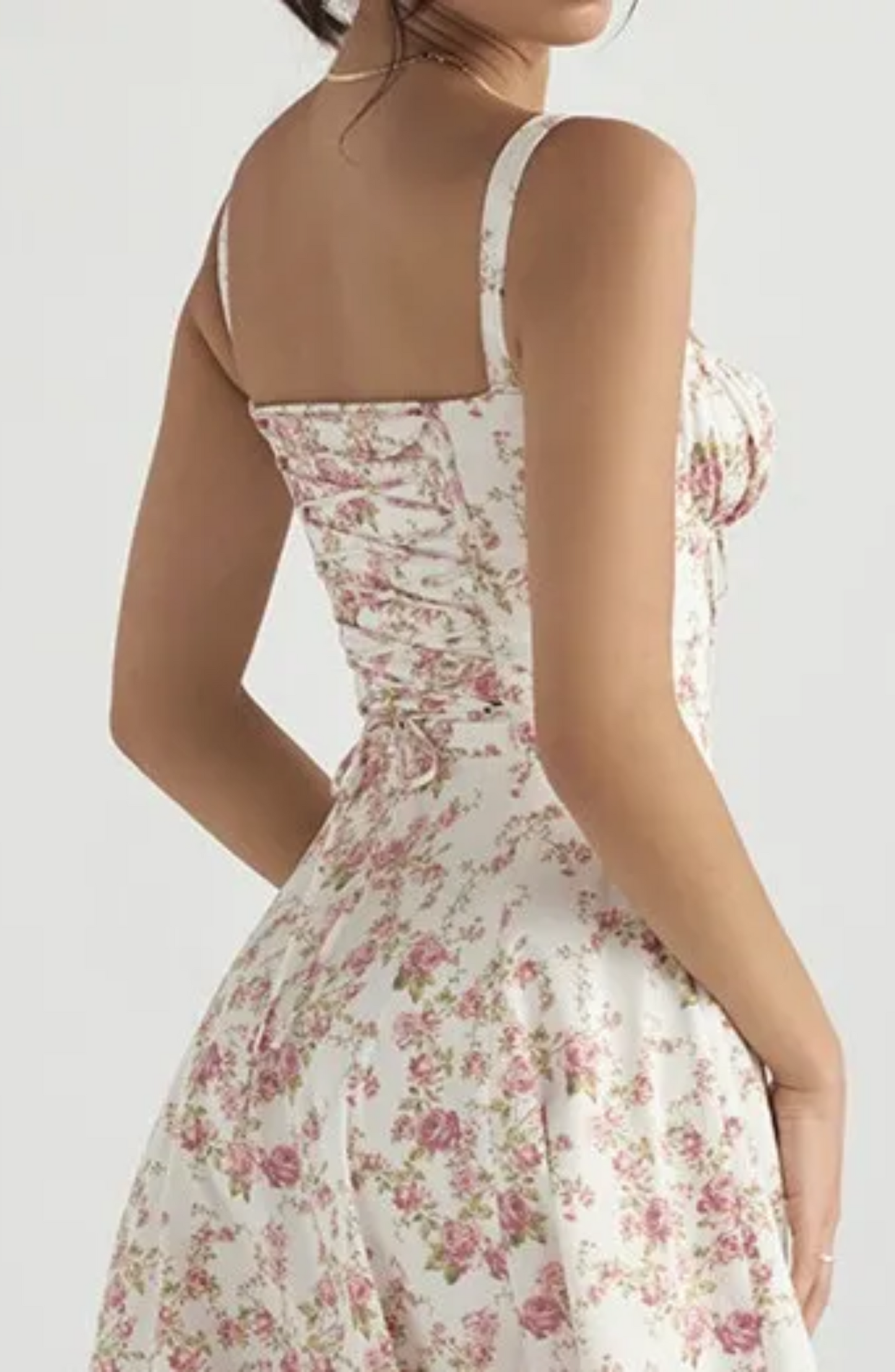 Pleated floral corset dress