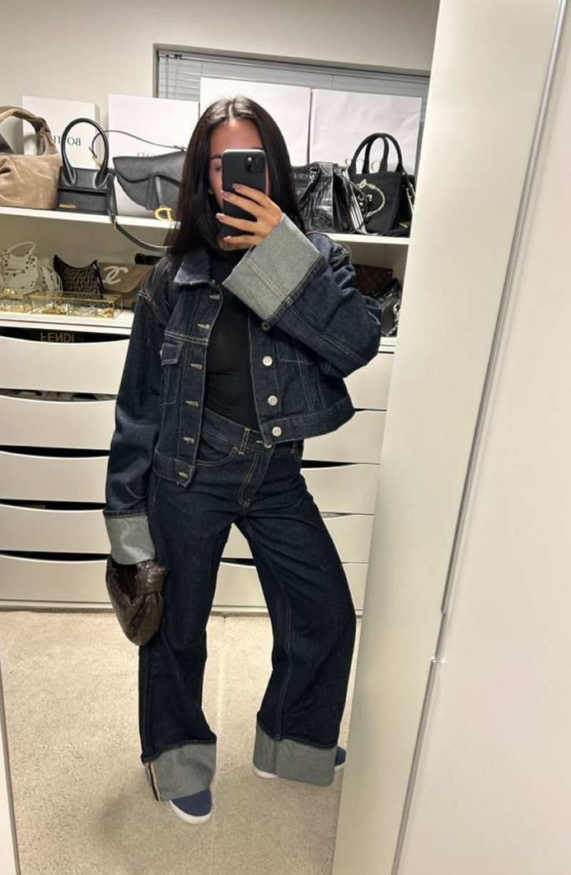 Vintage Denim Jacket & Wide-Leg Pants Set