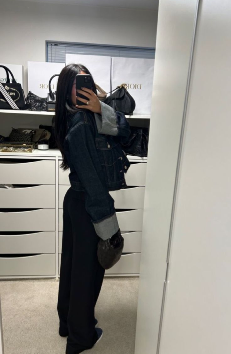Vintage Denim Jacket & Wide-Leg Pants Set