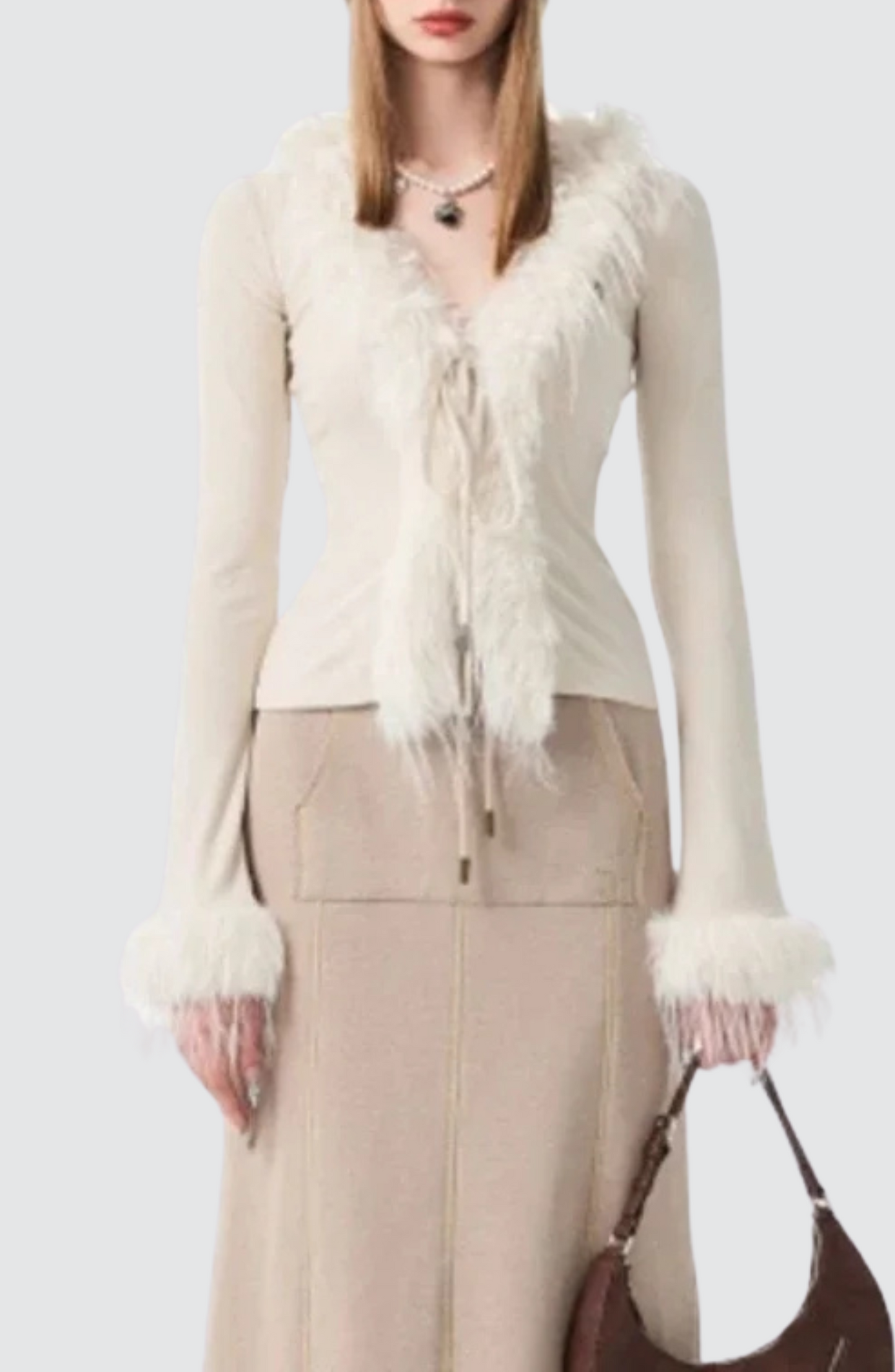 Cardigan en peluche à lacets et col en V