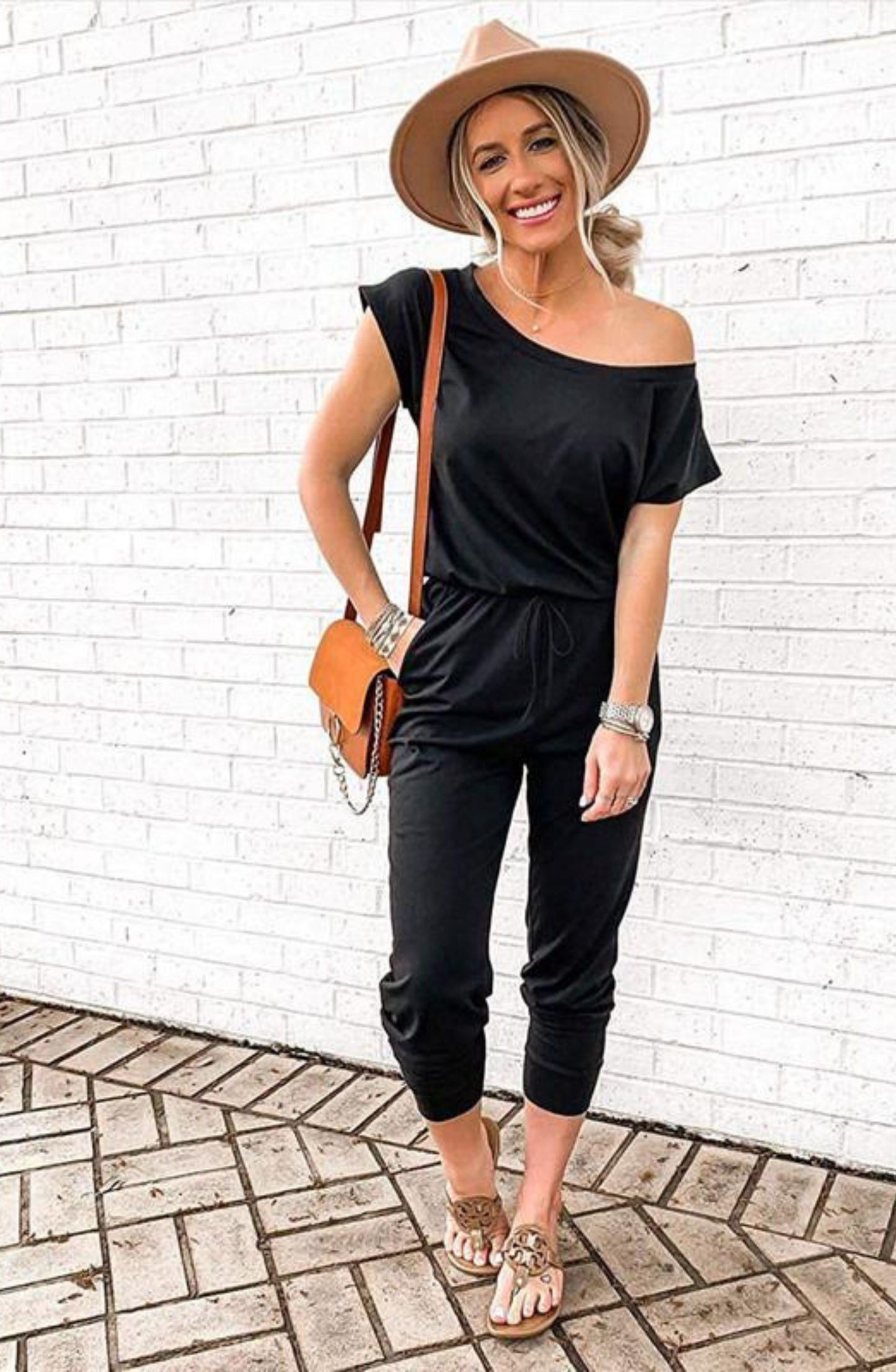 One-Shoulder Slanted Neckline Jumpsuit