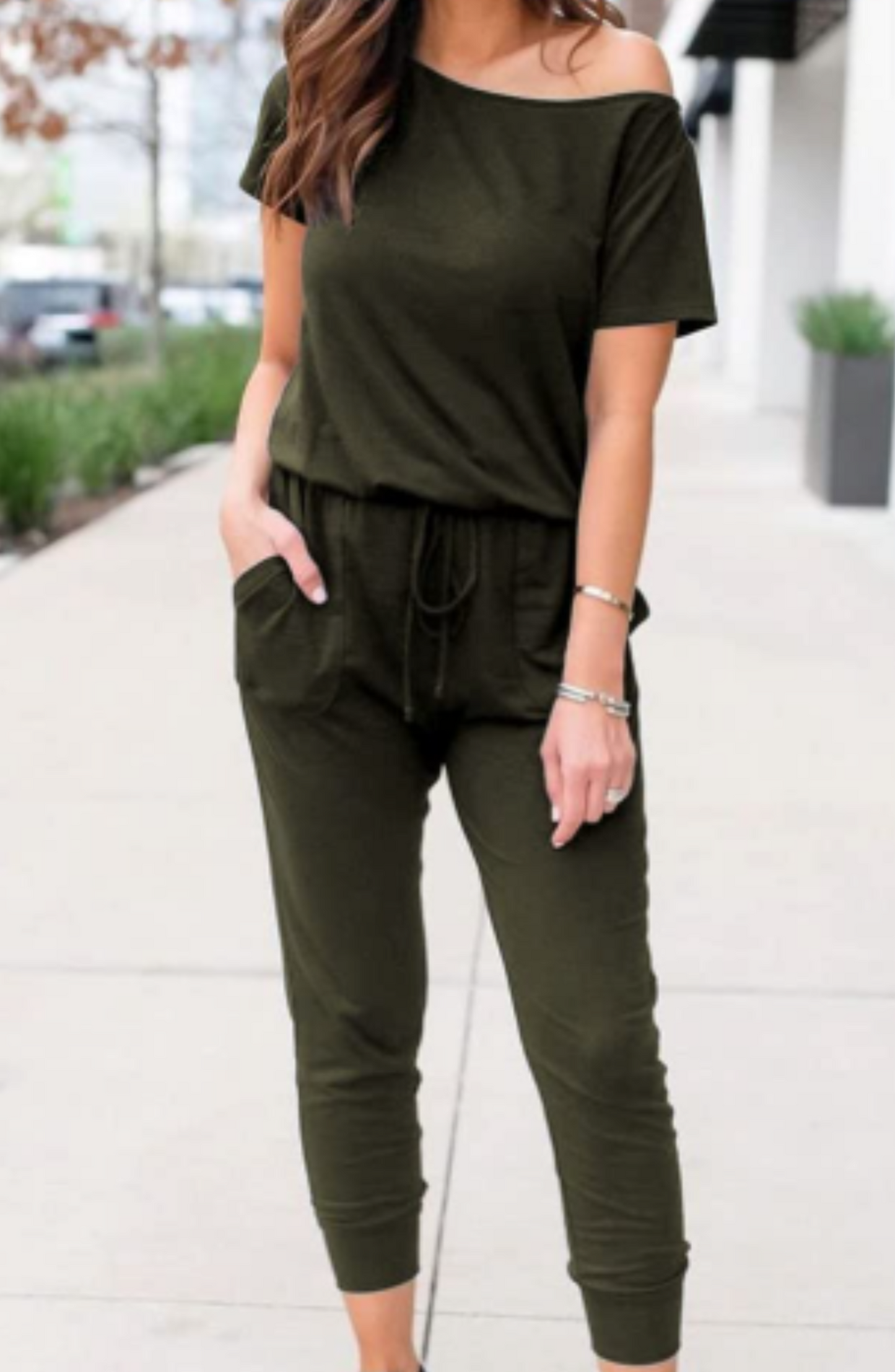 One-Shoulder Slanted Neckline Jumpsuit