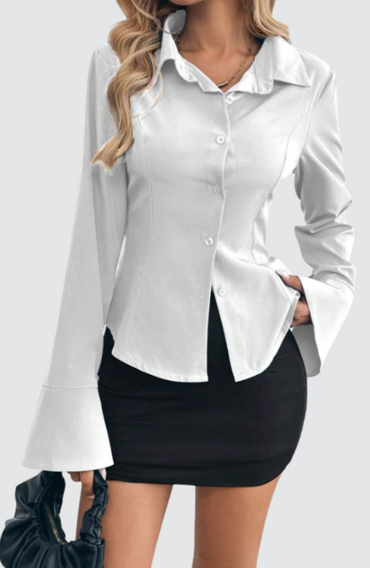 Chemisier blanc slim à manches cloche
