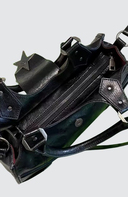 Gothic Star Y2K Black Bucket Shoulder Bag