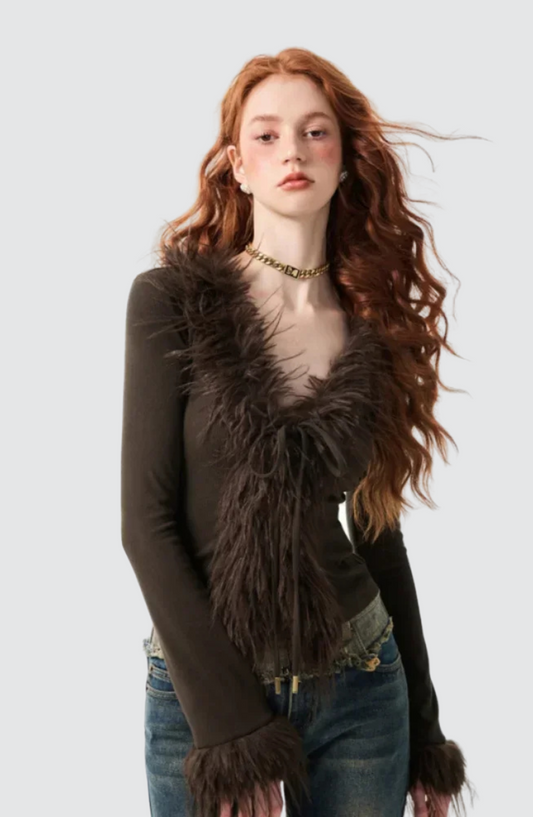 Cardigan en peluche à lacets et col en V