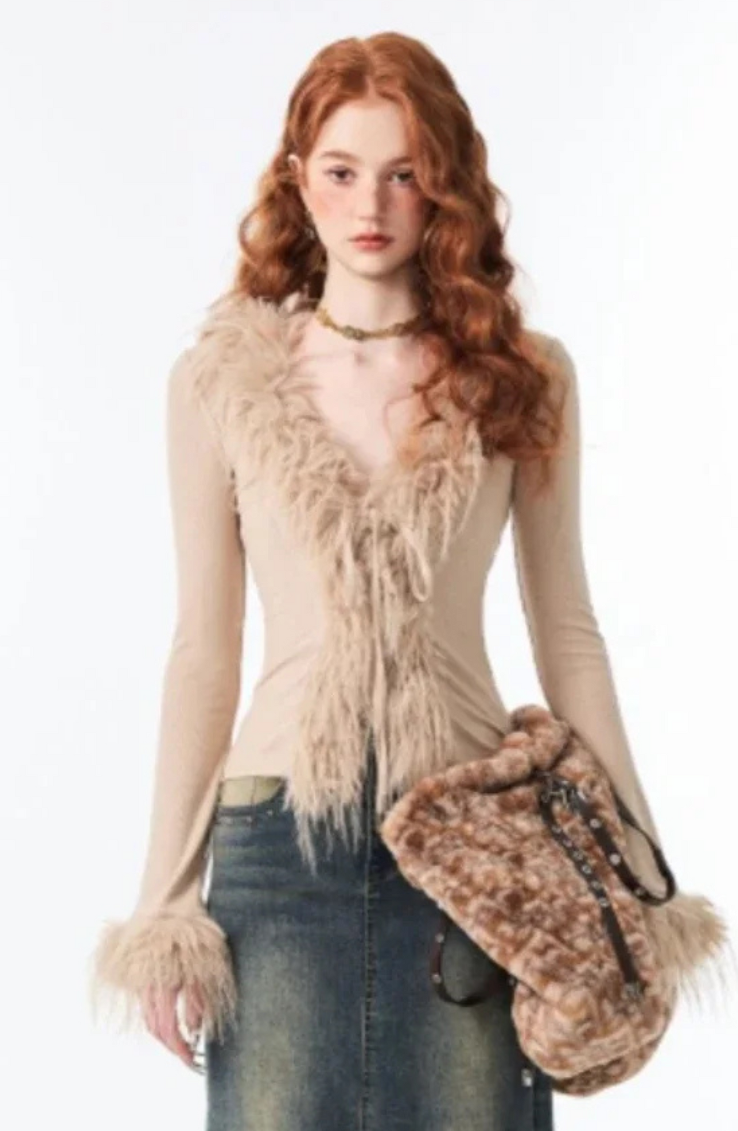 Cardigan en peluche à lacets et col en V