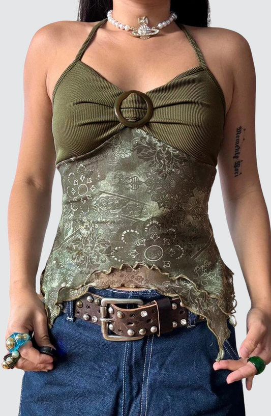 Camisole dos nu style bohème à imprimé rétro