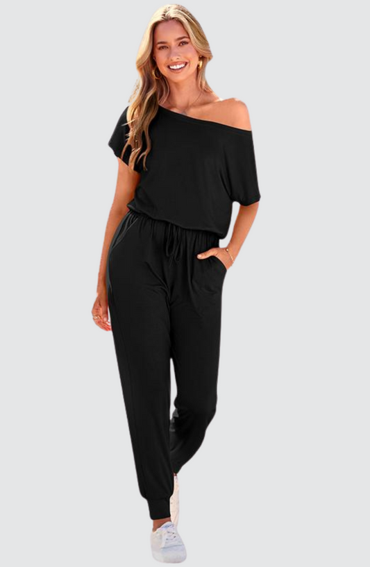 One-Shoulder Slanted Neckline Jumpsuit