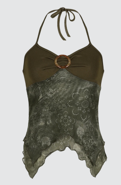 Camisole dos nu style bohème à imprimé rétro