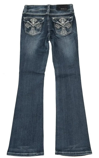 Jean large à broderies croisées